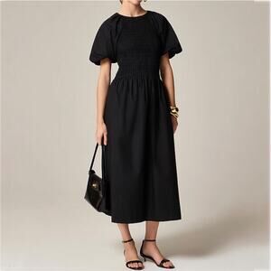J.Crew Meadow Dress Cotton Poplin Smocked Holiday Vacation Trip CI843 Black PM